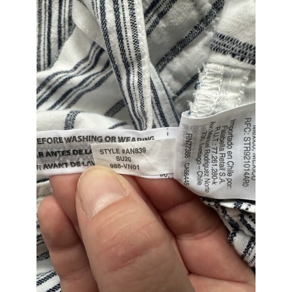 Madewell Women's 4 Linen-Cotton Paperbag Pants Dark Baltic Stripe - Picture 11 of 11